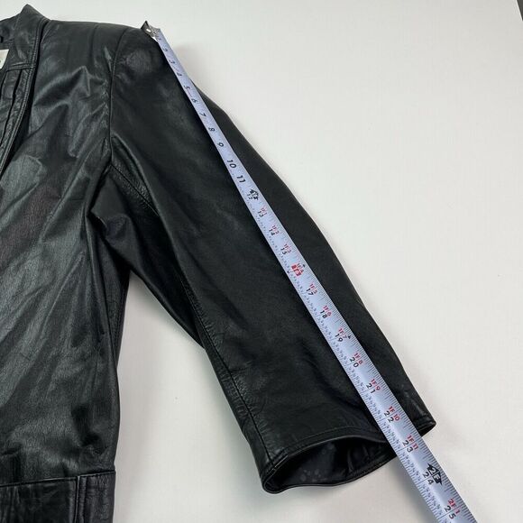 Vintage Donna Pelle Long Leather Trench Coat Sz L Black Y2K 90s Grunge Goth - Picture 7 of 14